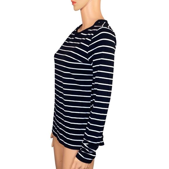a.n.a Long Sleeve Striped Tee Rounded Neckline Womens Size Small Soft Jersey - Picture 3 of 6